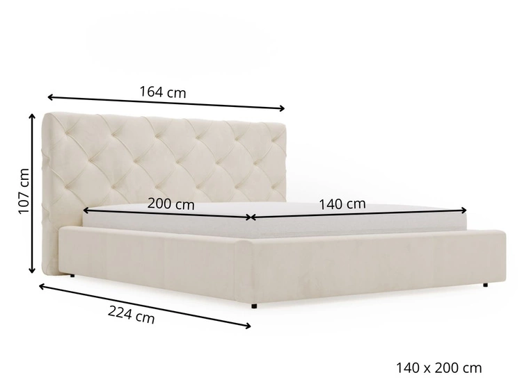 Polsterbett mit Bettkasten und Lattenrost 140x200 Milano Grau
