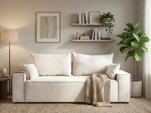 Schlafsofa mit Bettfunktion und Bettkasten Sivra Creme