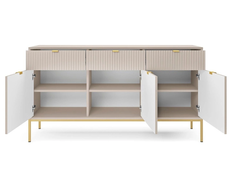 Kommode mit Türen und Schubladen Amber Kaschmir auf goldenen Beinen