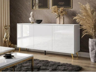 Dreitürige Kommode 154 cm Glamour-Stil auf goldfarbenen Metallbeinen Vivance Weißglanz