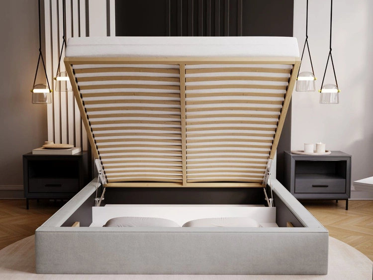 Polsterbett mit Bettkasten und Lattenrost 120x200 Monaco Hellgrau