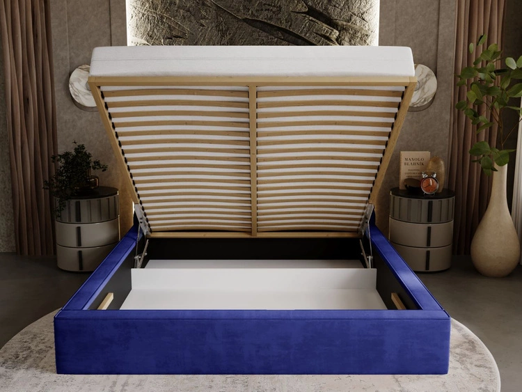 Polsterbett mit Bettkasten und Lattenrost 200x200 Apollo Blau