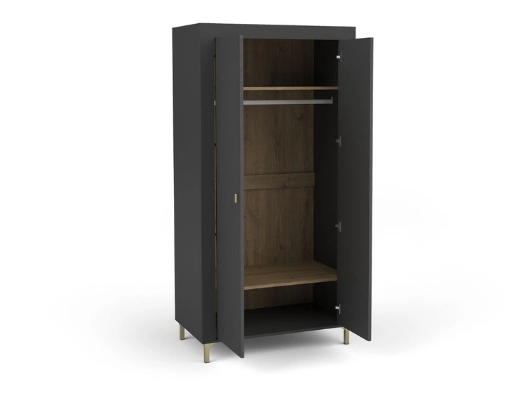 Kleiderschrank mit Drehtüren und Kleiderstange Messina Schwarz