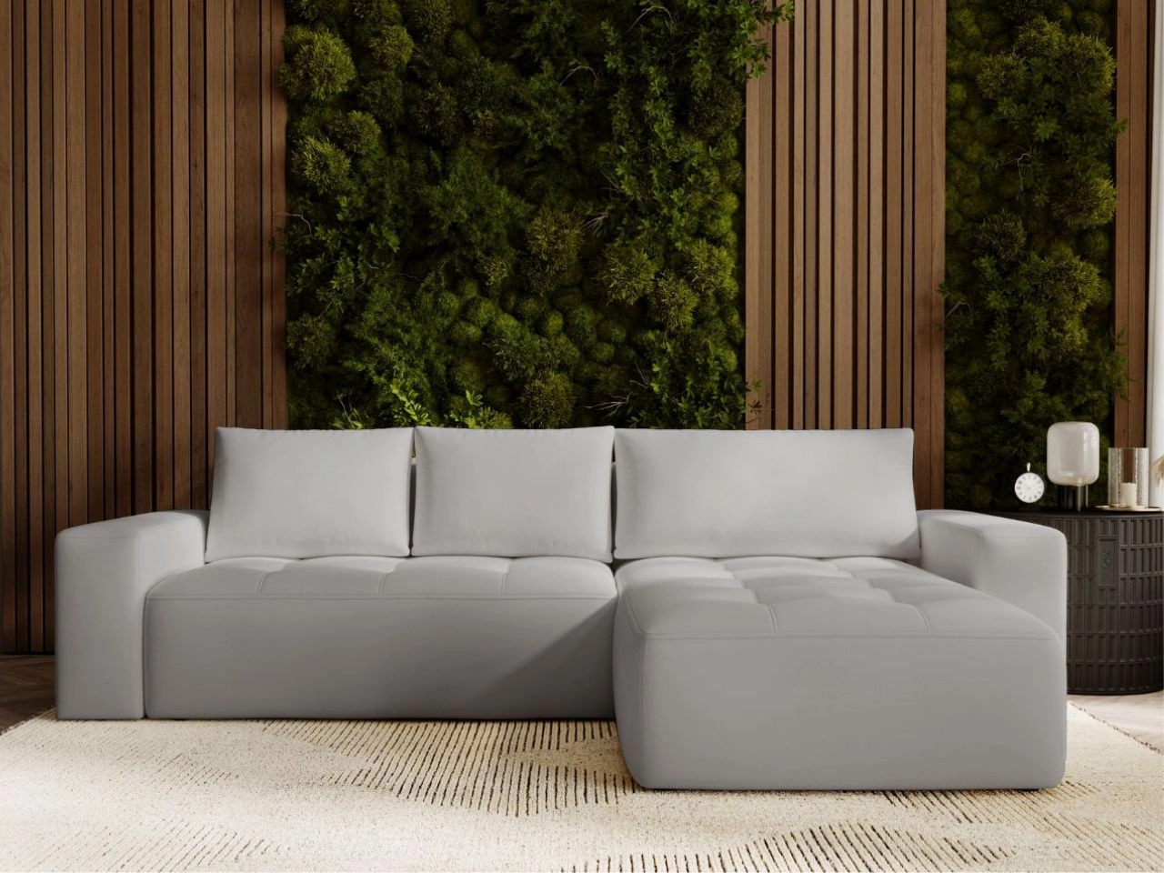 Ecksofa L-Form Rechts mit Schlaffunktion und Bettkasten Portland Hellgrau