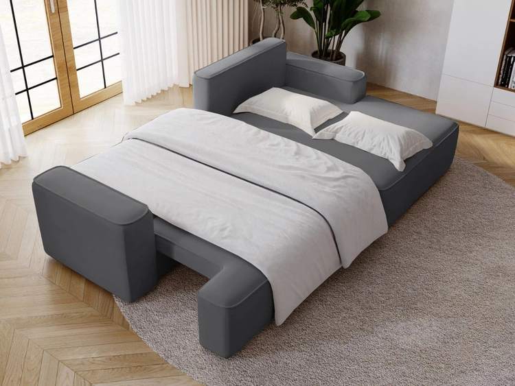 Ecksofa L-Form Rechts mit Schlaffunktion und Bettkasten California Grau