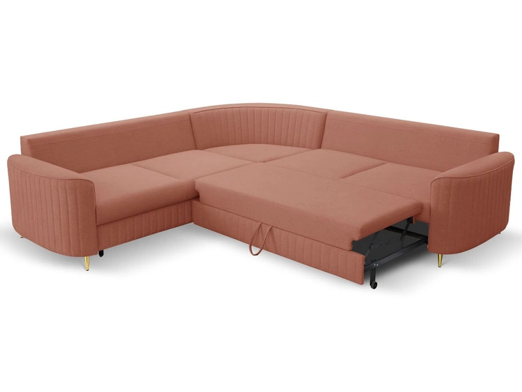 Ecksofa L-Form Rechts mit Schlaffunktion und Bettkasten Limon Orange