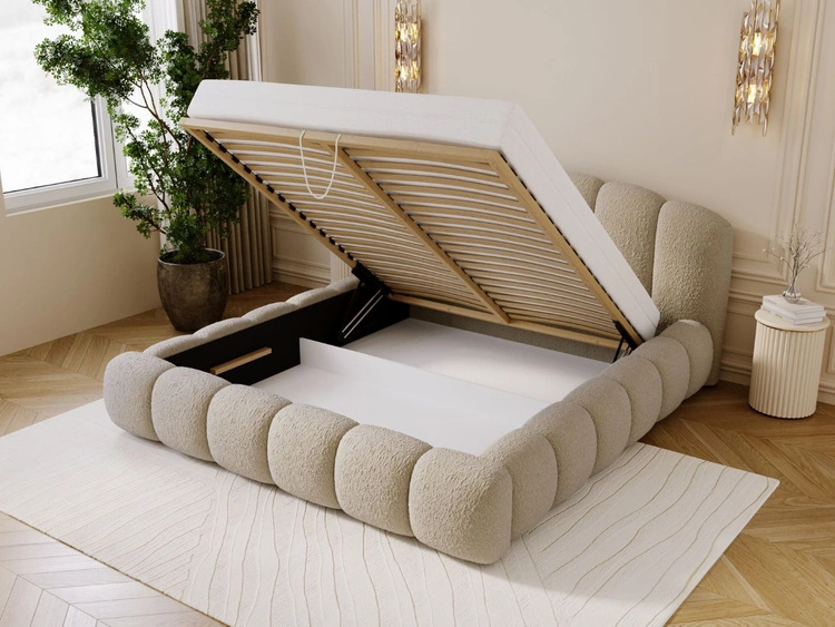 Polsterbett mit Stauraum und Lattenrost 200x200 Cloud Soft Beige