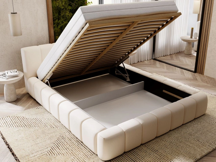 Polsterbett mit Bettkasten und Lattenrost 120x200 Split Creme