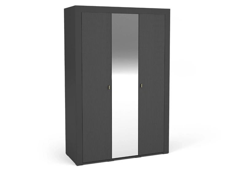 Kleiderschrank mit Drehtüren, Kleiderstange und Spiegel Messina Schwarz