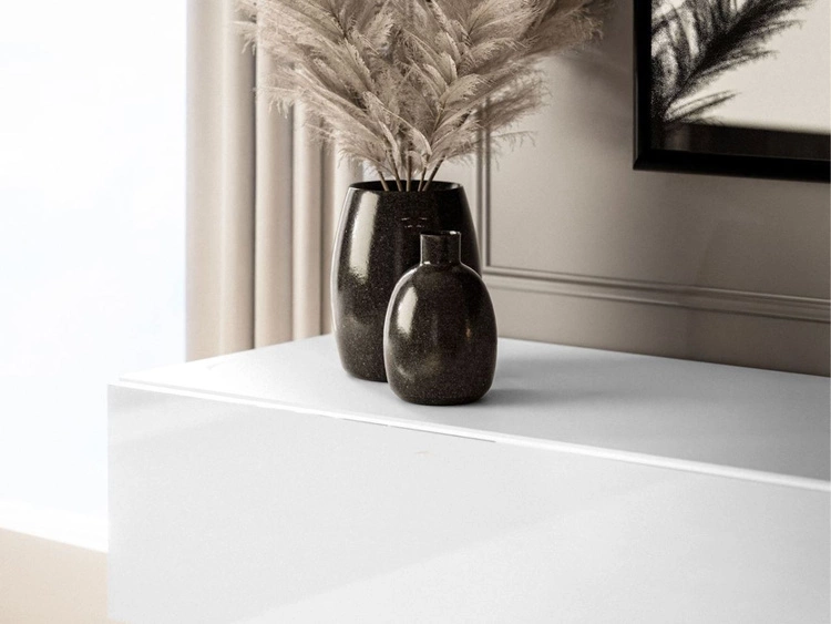 TV-Schrank 90 cm mit LED-Beleuchtung und schwarzen Metallbeinen Aurelie Weiß Hochglanz