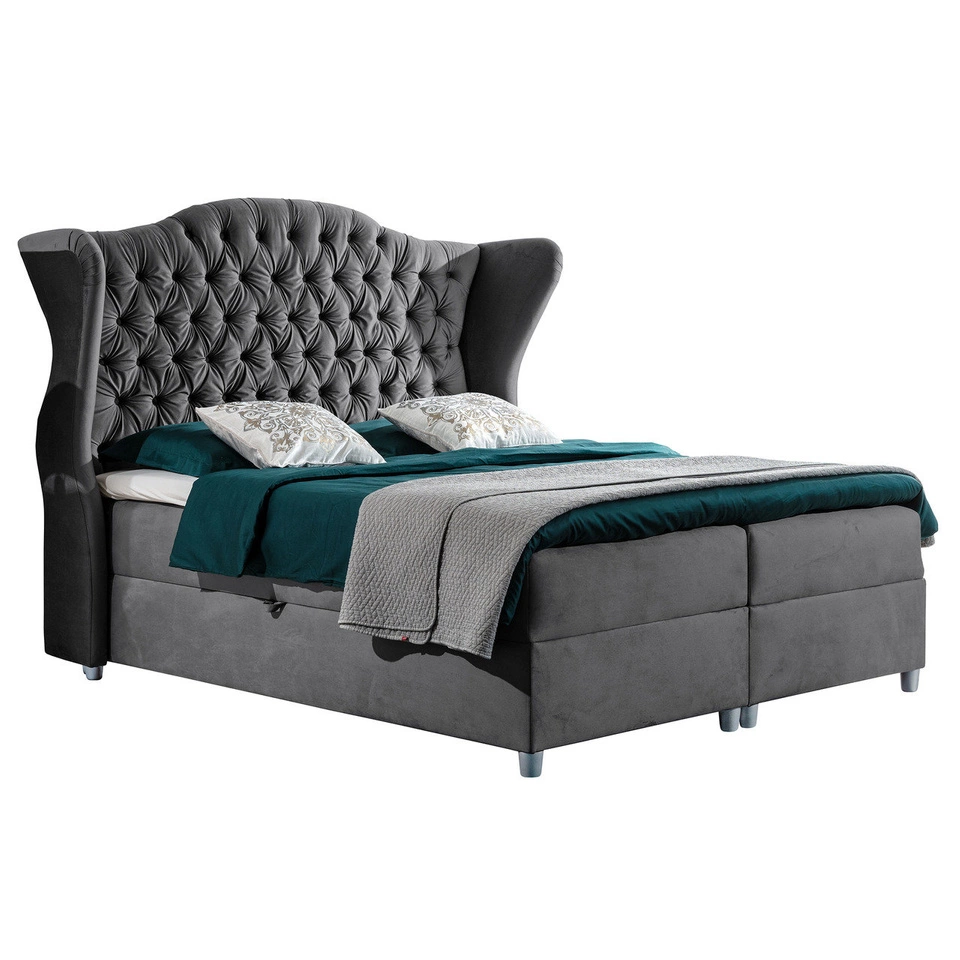 Chesterfield Boxspringbett mit Bettkasten 120x200 Kate - Grau