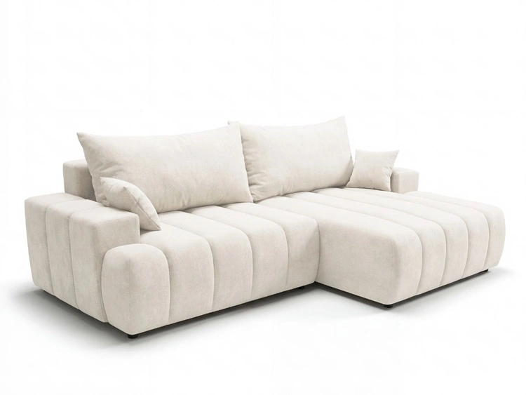 Ecksofa L-Form Rechts mit Schlaffunktion und Bettkasten Caleo Creme