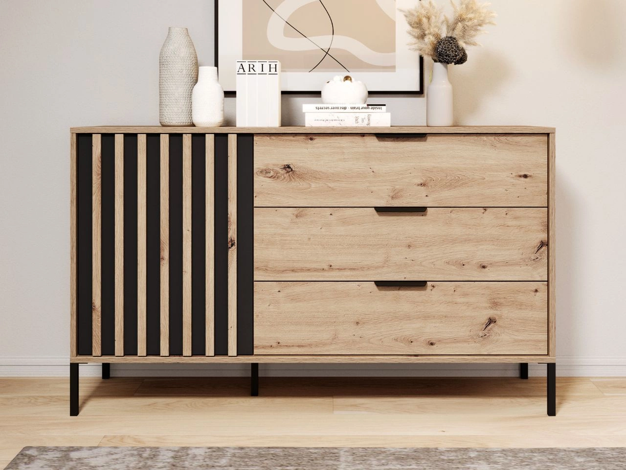 Kommode mit Türe und Schubladen Turia Artisan Eiche, Anthrazit