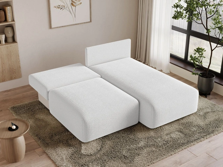 Ecksofa L-Form Rechts mit Schlaffunktion und Bettkasten Ronni Weiß