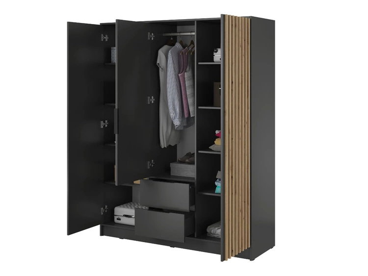 Kleiderschrank mit Spiegel 155 cm Macron Graphit, Artisan Eiche