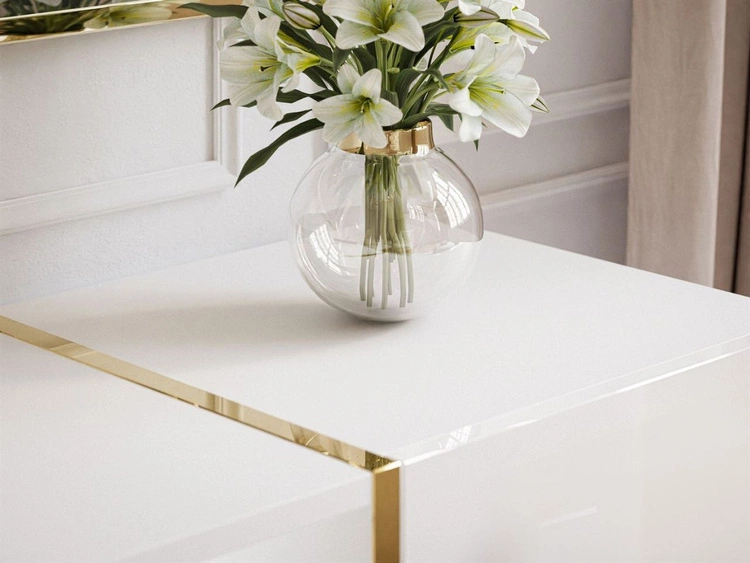 Wohnzimmer-Set mit goldenen Metallbeinen im Glamour-Stil Lunelie Weiß Hochglanz