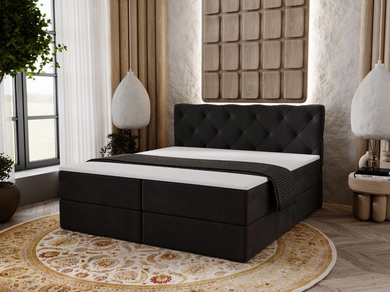 Boxspringbett mit Bettkasten 200x200 Napoli Schwarz