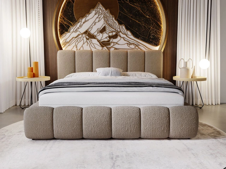 Polsterbett mit Bettkasten und Lattenrost 200x200 Cloud Bouclé-Stoff Braun