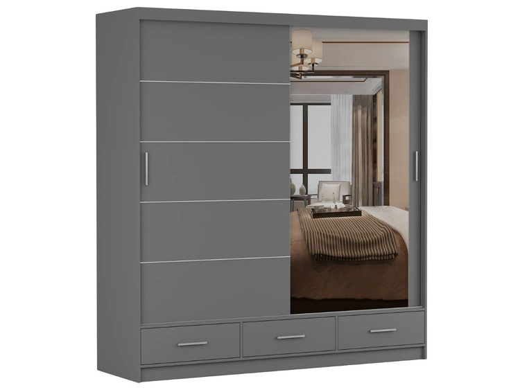 Kleiderschrank mit Spiegel 203 cm Fiore Grau