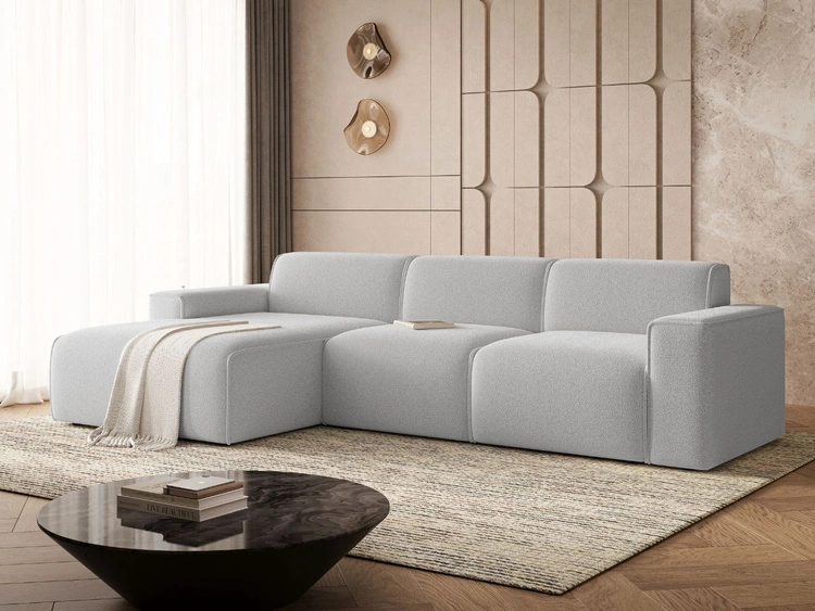Ecksofa L-Form Links Lavia Bouclé-Stoff Grau