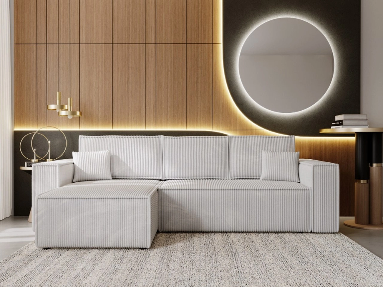 Ecksofa L-Form mit Schlaffunktion und Bettkasten Prato XL Hellgrau Links