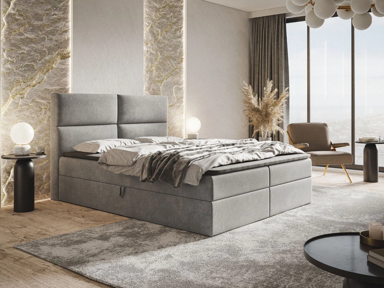 Boxspringbett mit Bettkasten 120x200 Hera Grau