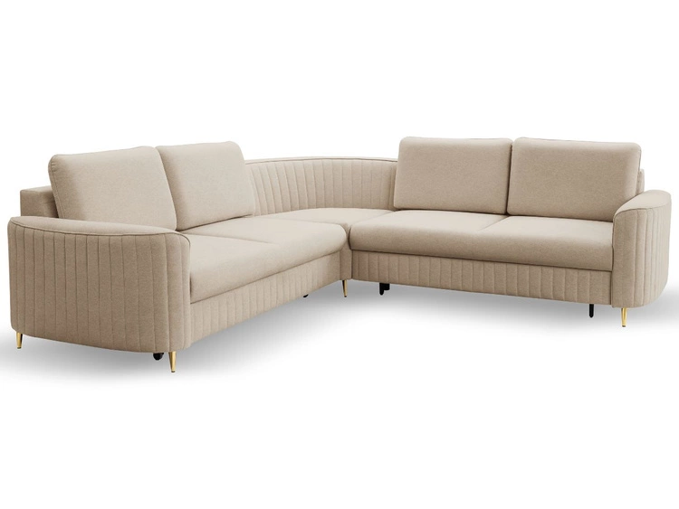 Ecksofa L-Form Links mit Schlaffunktion und Bettkasten Limon Dunkelbeige