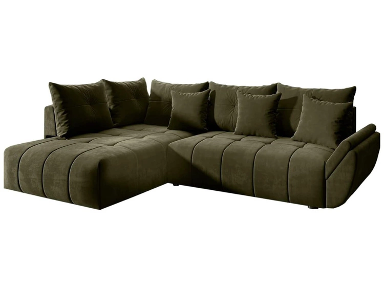 Ecksofa L-Form mit Schlaffunktion und Bettkasten Genoa Dunkelgrün