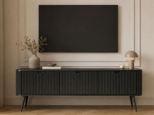 TV-Lowboard mit Türen Viva Schwarz auf Schwarzen Beinen