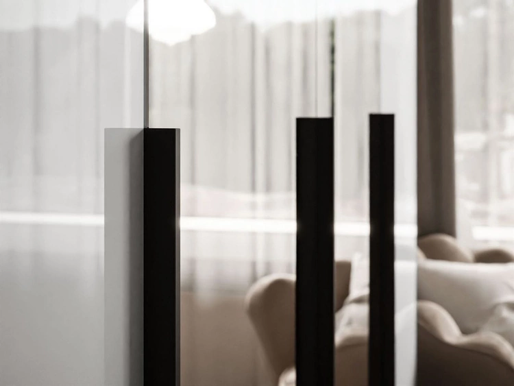 Kleiderschrank mit Drehtüren, Schwarzen Griffen, Schubladen und Spiegeln Ameli Weiß Hochglanz