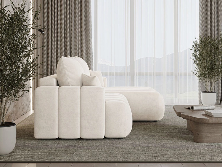 Ecksofa L-Form Rechts mit Schlaffunktion und Bettkasten Caleo Creme