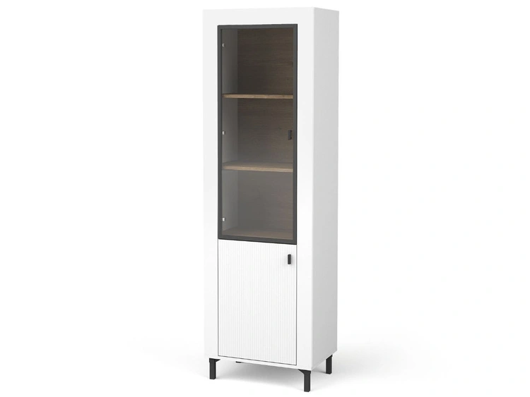 Schmale Standvitrine mit LED-Beleuchtung Messina Weiß