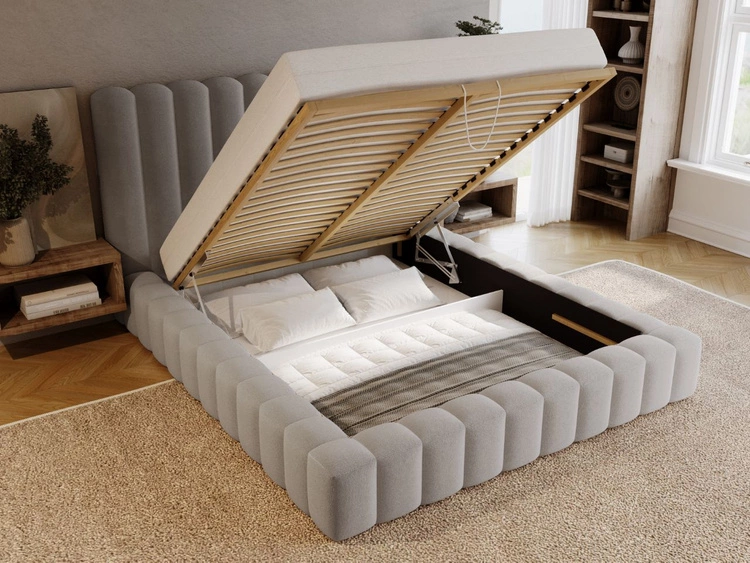 Polsterbett mit Bettkasten und Lattenrost 120x200 Rotto Hellgrau