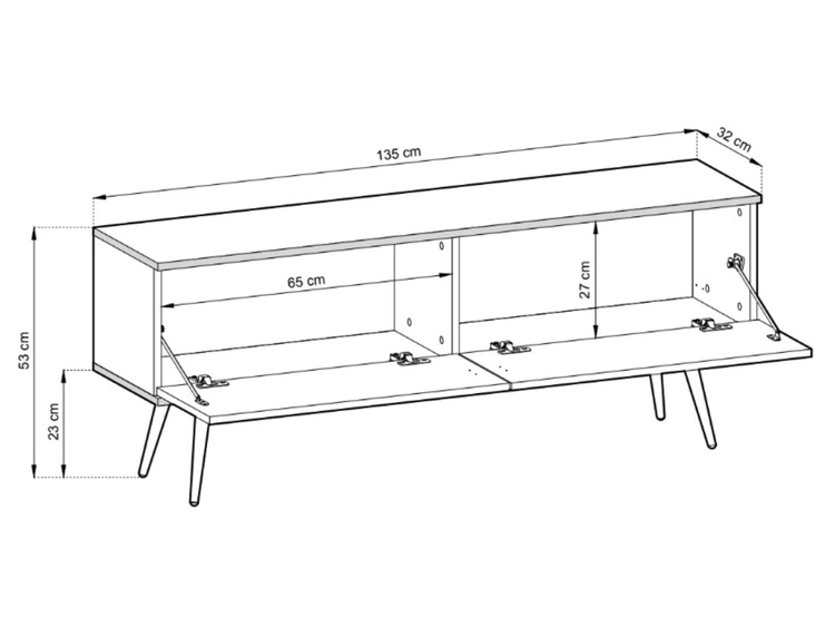 TV-Lowboard mit Türen 135 cm Diolo Beige mit glatter Front auf schwarzen Beinen