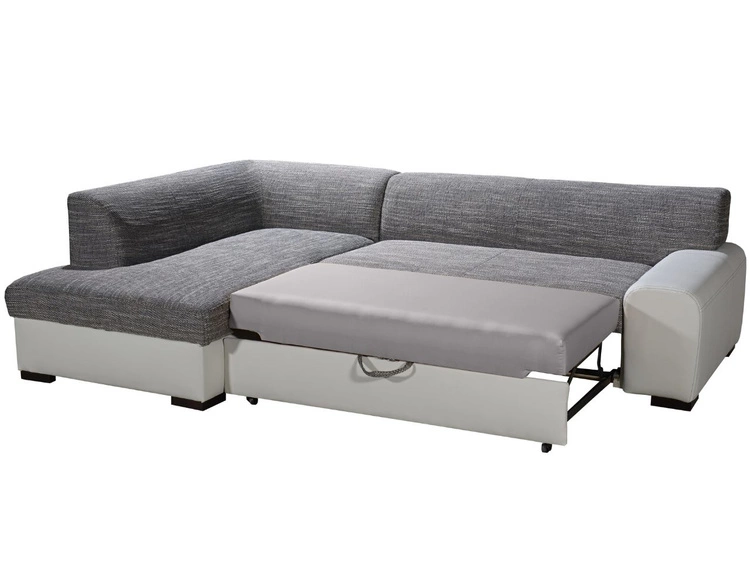 Ecksofa L-Form Links mit Schlaffunktion und Bettkasten Fresto Schwarz, Weiß