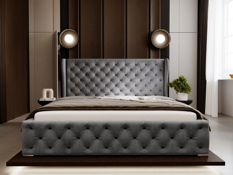 Polsterbett mit Bettkasten und Lattenrost 200x200 Kingston Grau