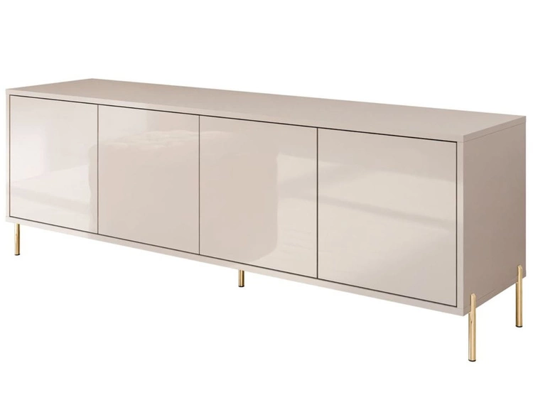 TV-Lowboard im Glamour-Stil mit Türen auf geraden goldenen Füßen Vivance, Kaschmir Hochglanz
