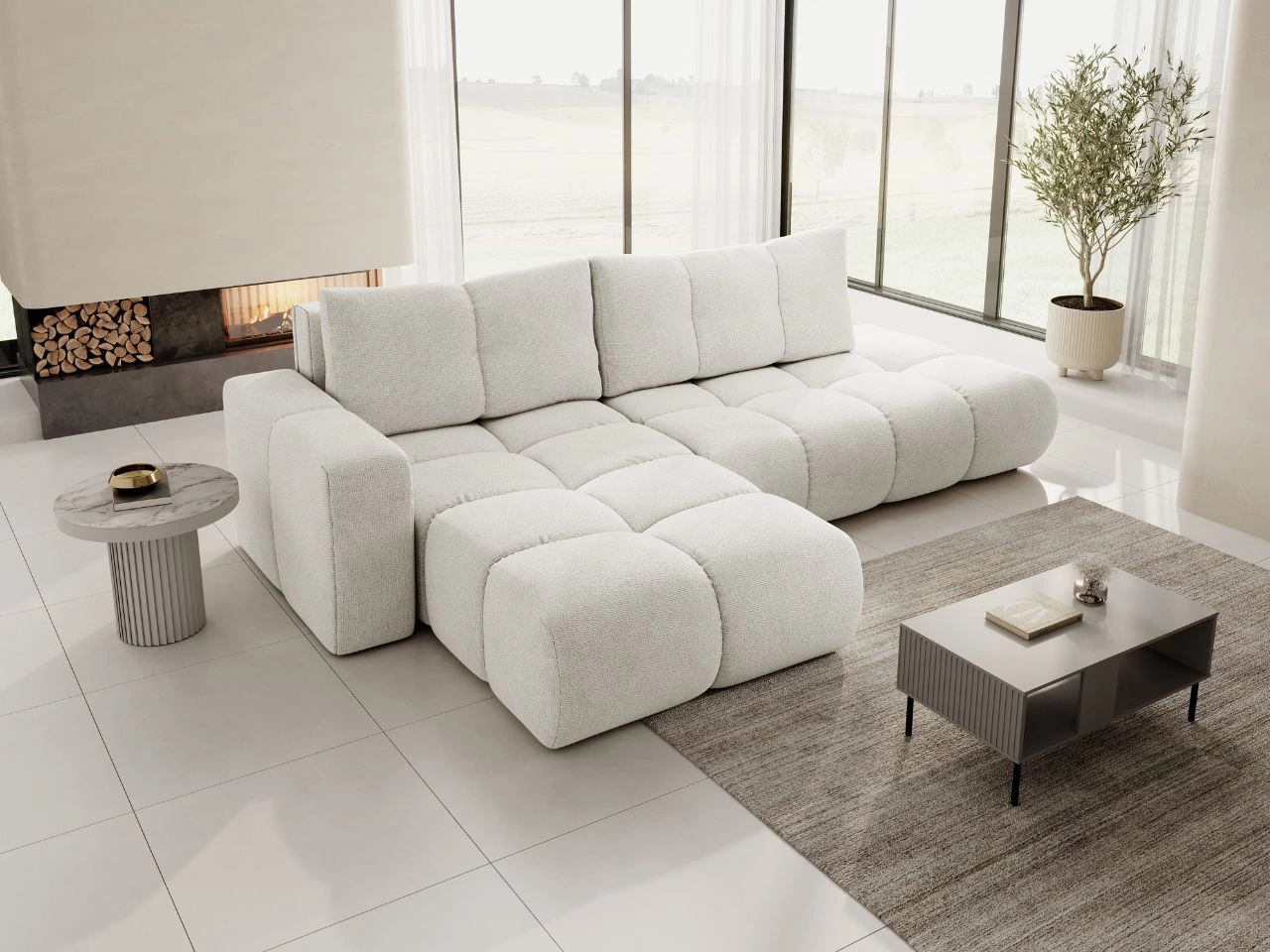 Ecksofa L-Form Links mit Schlaffunktion und Bettkasten Sile L Hellbeige