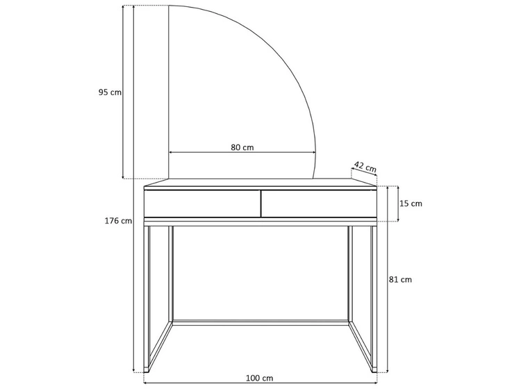 Kosmetiktisch rechtsseitig mit Schubladen und LED-Beleuchtung auf schwarzen Beinen Clarette Weiß Hochglanz