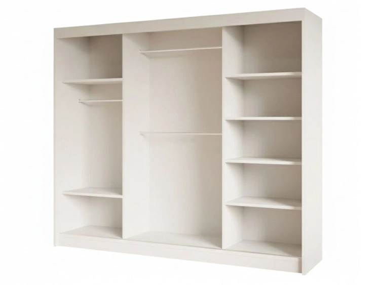 Schiebetürenschrank mit geriffelter Front und Spiegel 250 cm Fano Weiß