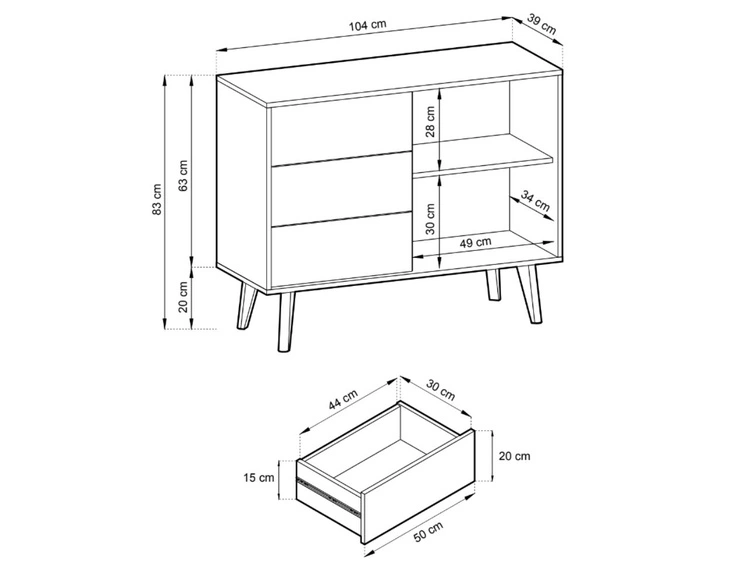 Kommode mit Türe und Schubladen Astro Schwarz, Artisan Eiche