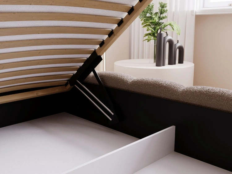 Polsterbett mit Bettkasten und Lattenrost 140x200 Cloud Low Bouclé-Stoff Braun