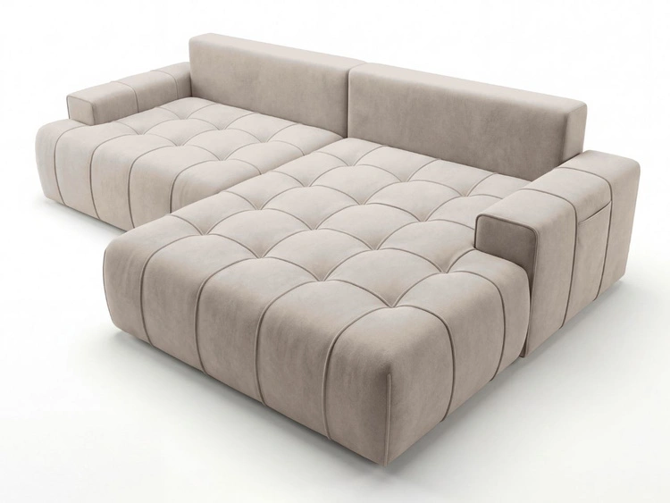 Ecksofa L-Form mit Schlaffunktion und Bettkasten Tulio Rechts Beige