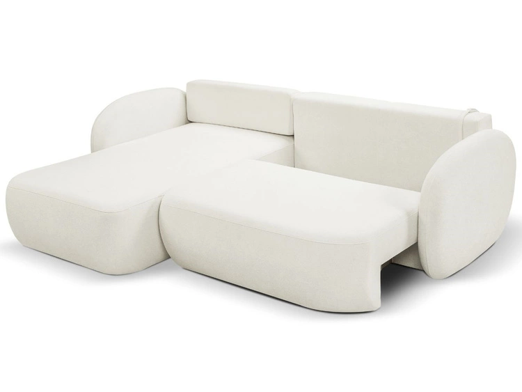 Ecksofa L-Form Links mit Schlaffunktion und Bettkasten Oreo Creme