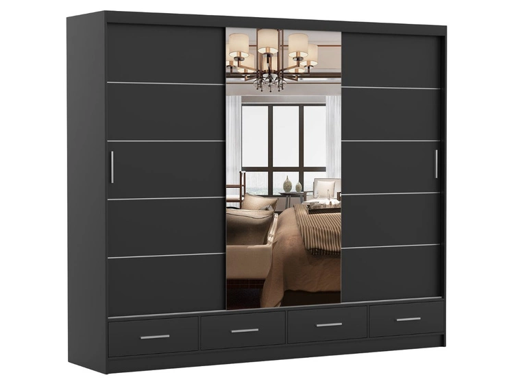Kleiderschrank mit Spiegel 203 cm Fiore Schwarz