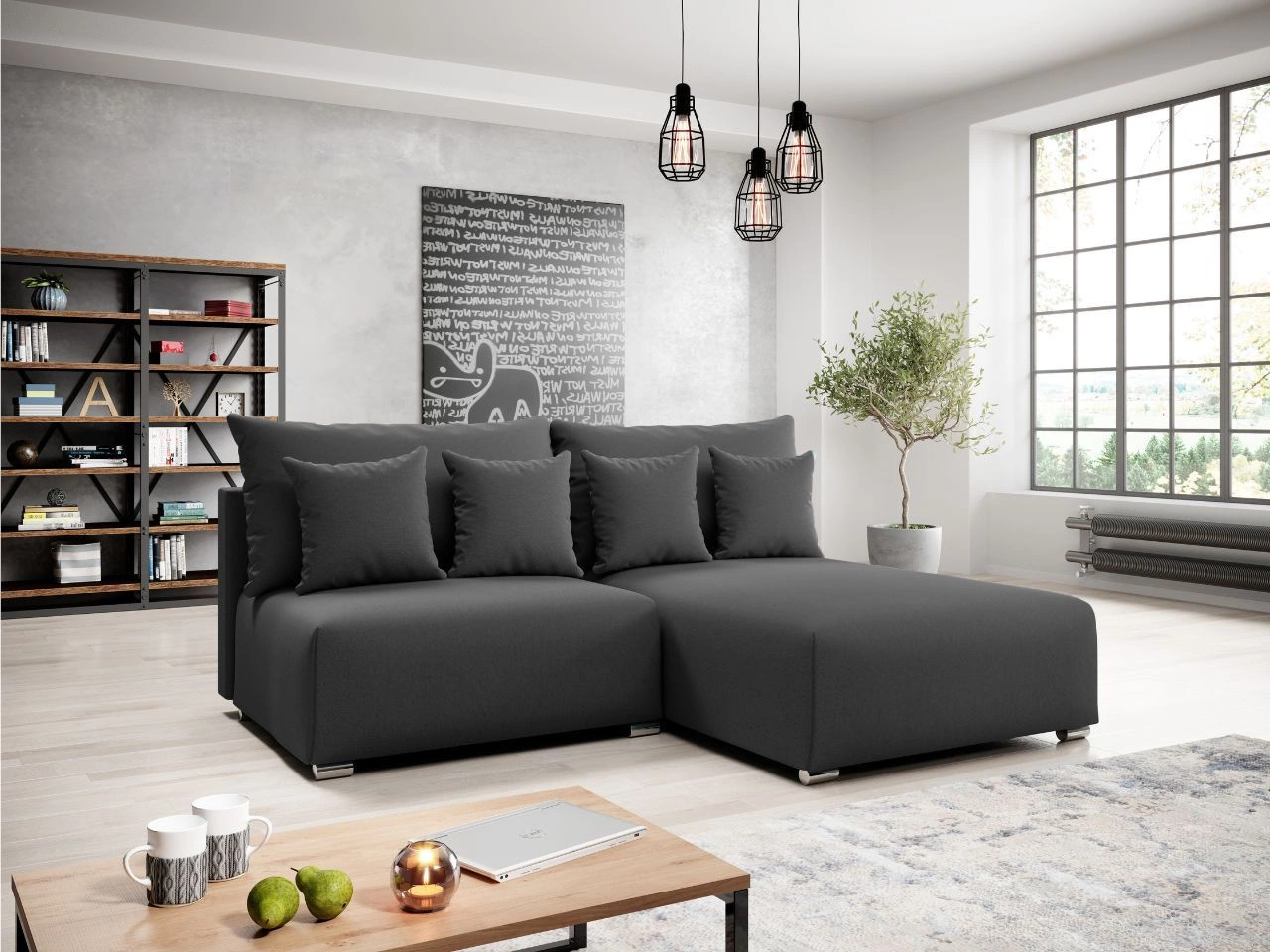 Ecksofa L-Form Rechts mit Schlaffunktion und Bettkasten Ronni Dunkelgrau