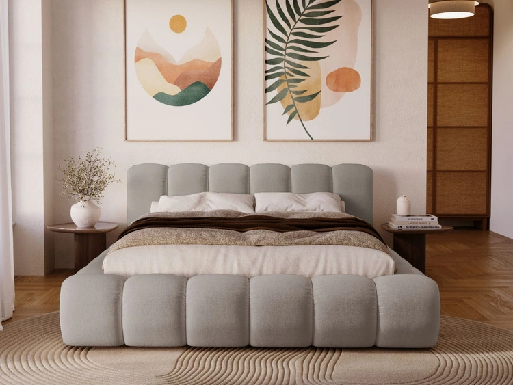 Polsterbett mit Bettkasten und Lattenrost 140x200 Doria Hellgrau