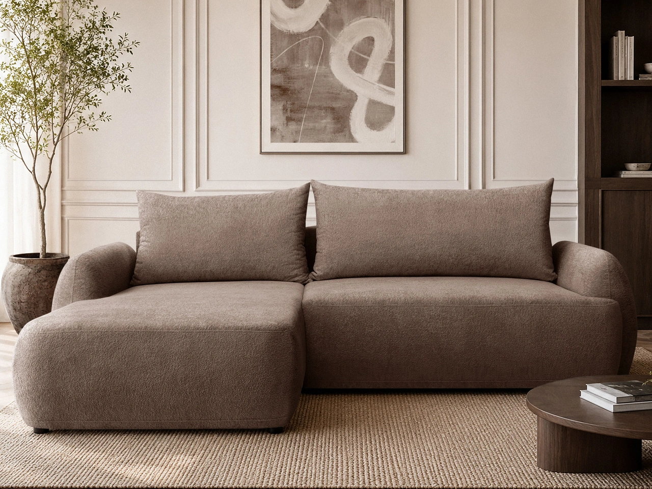 Ecksofa L links mit Schlaffunktion und Stauraum Levio Braun