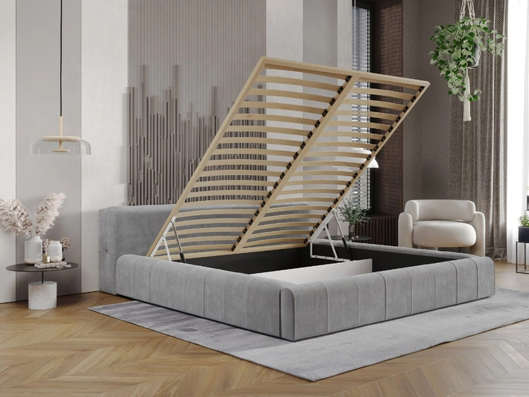 Polsterbett mit Bettkasten und Lattenrost 140x200 Lipari Grau