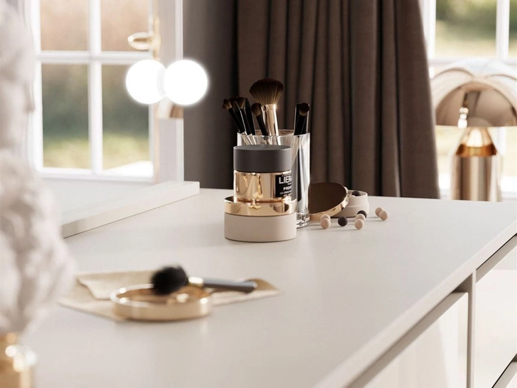 Schminktisch mit Spiegel, Schubladen und LED Melo Elite Kaschmir Hochglanz